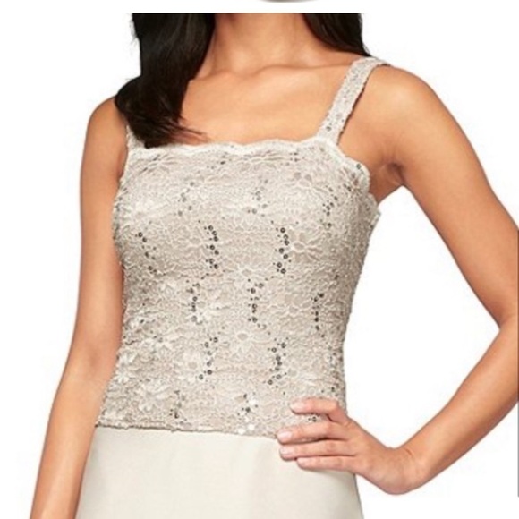 EUC Alex Evenings Sequin Lace & Satin Beige / Champagne Colored Gown -Size 6 - Picture 3 of 13